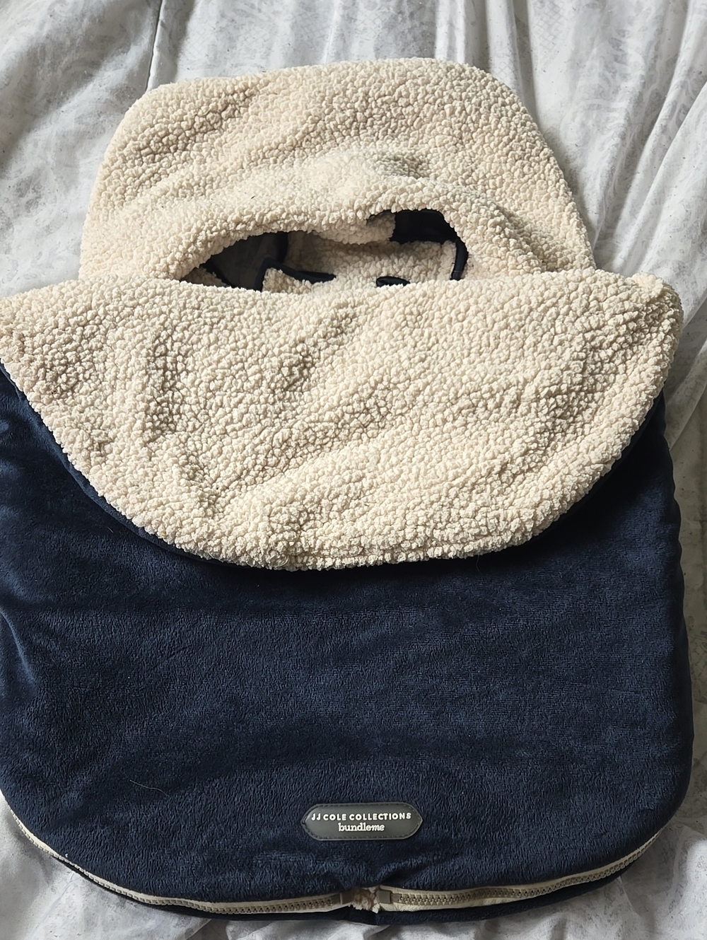 JJ Cole Navy and Cream Sherpa Lined Baby Bunting